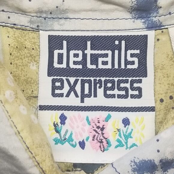 Details Express Womens Medium Shirt 100% Silk Vintage 90s Abstract Print Baggy - Picture 5 of 9
